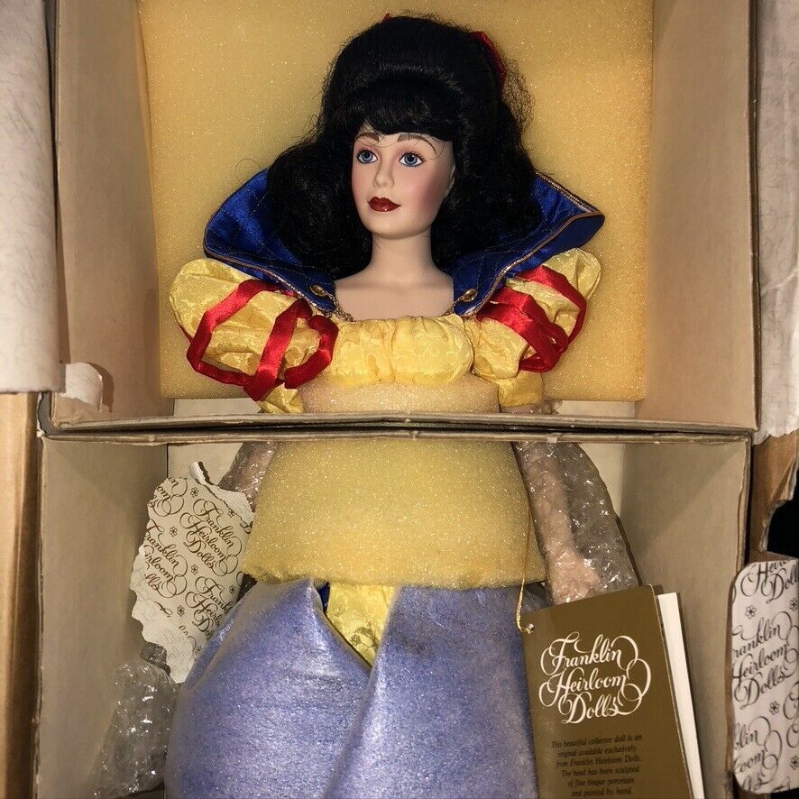1989 Franklin Heirloom Snow White 19" Porcelain Doll W Stand Disney New In Box