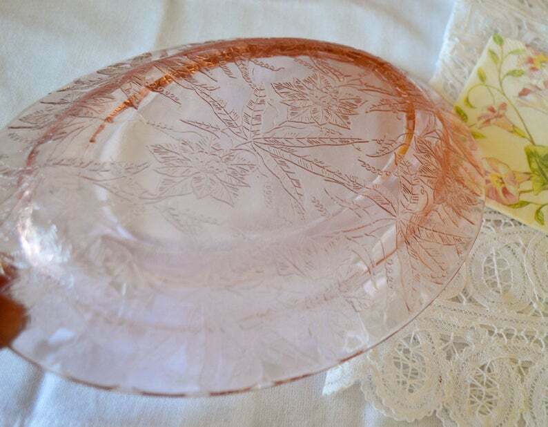 Floral "poinsetta" Pink 10.75" Oval Platter~jeannette Glass Company