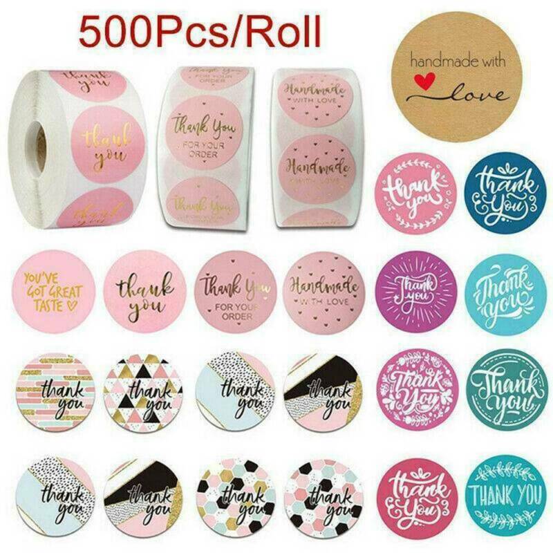 500* Thank You Stickers Hand Made With Love Labels Round Heart Business Stickers