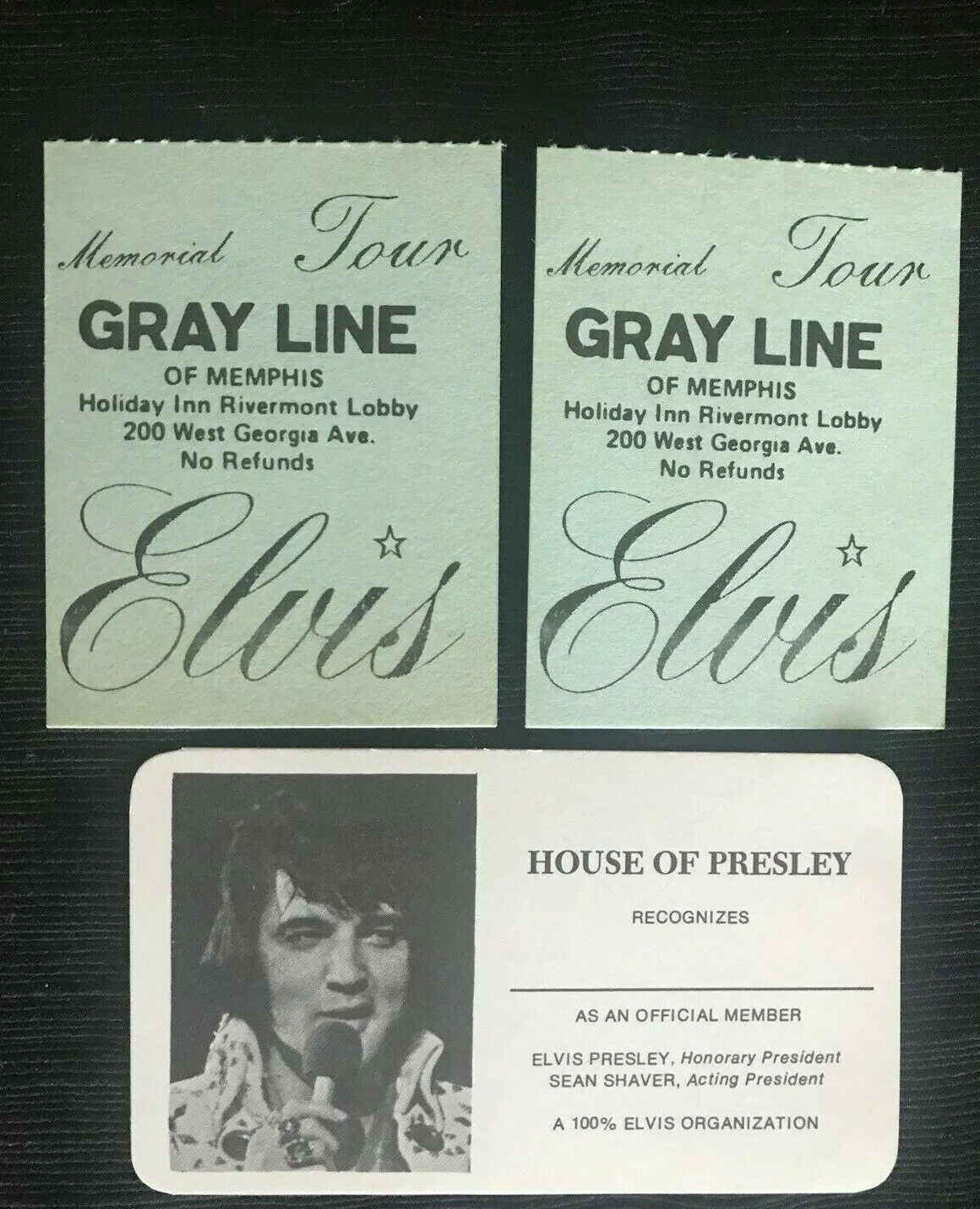 Elvis Memorial Tour Grayline Of Memphis Ticket Stubs & Presley House Member Card