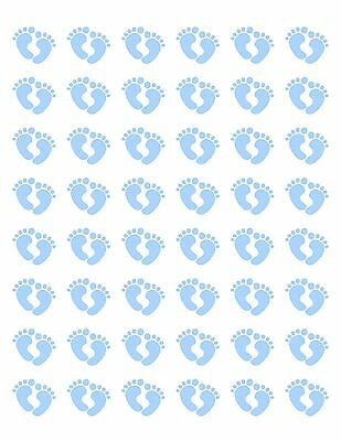 48 Baby Blue Feet Footprints Envelope Seals Labels Stickers 1.2" Round