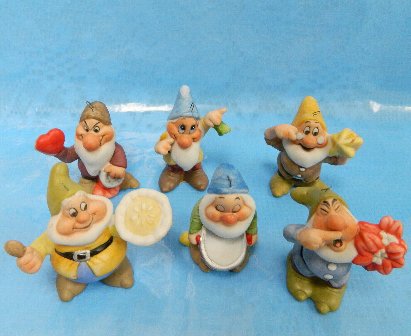 Vtg Disney Schmid Hand Painted Porcelain Dwarf Dwarves Snow White 50 Anniversary