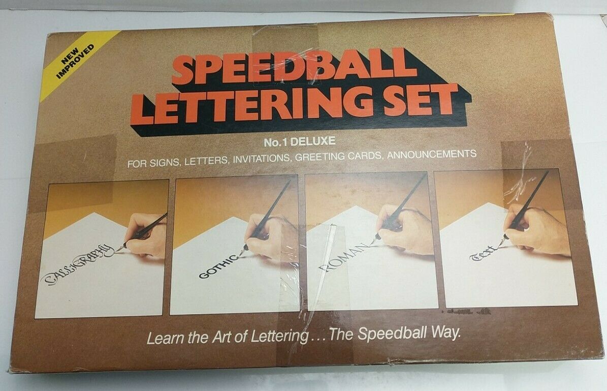 Vintage Speedball Lettering Set No.1 Deluxe Open Box 24 New Nibs Textbook Paper