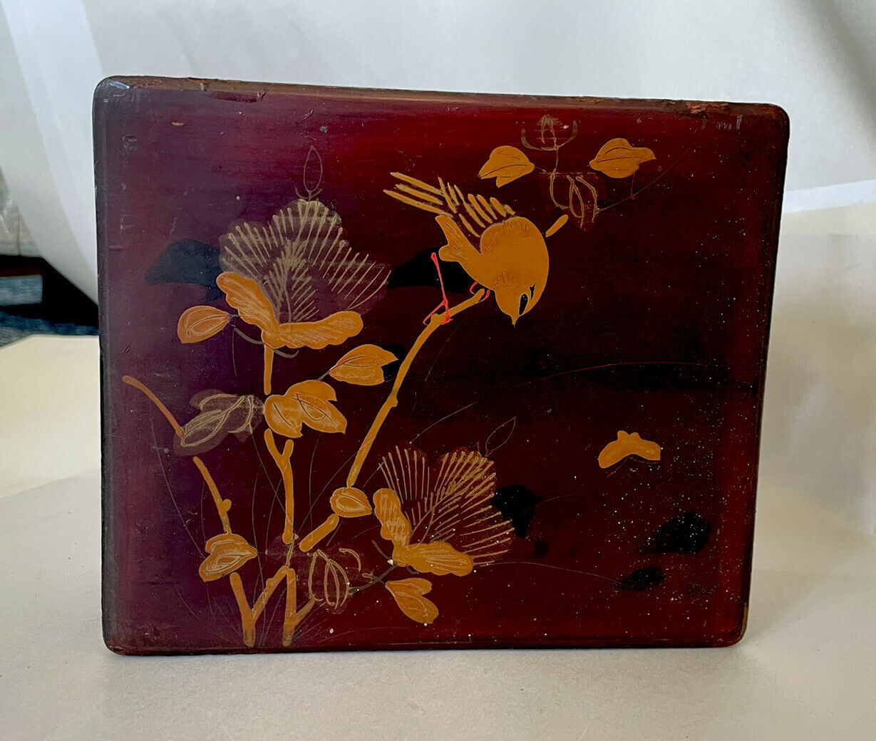 Antique Japanese Lacquered Lock/sewing/writing/jewelry Box