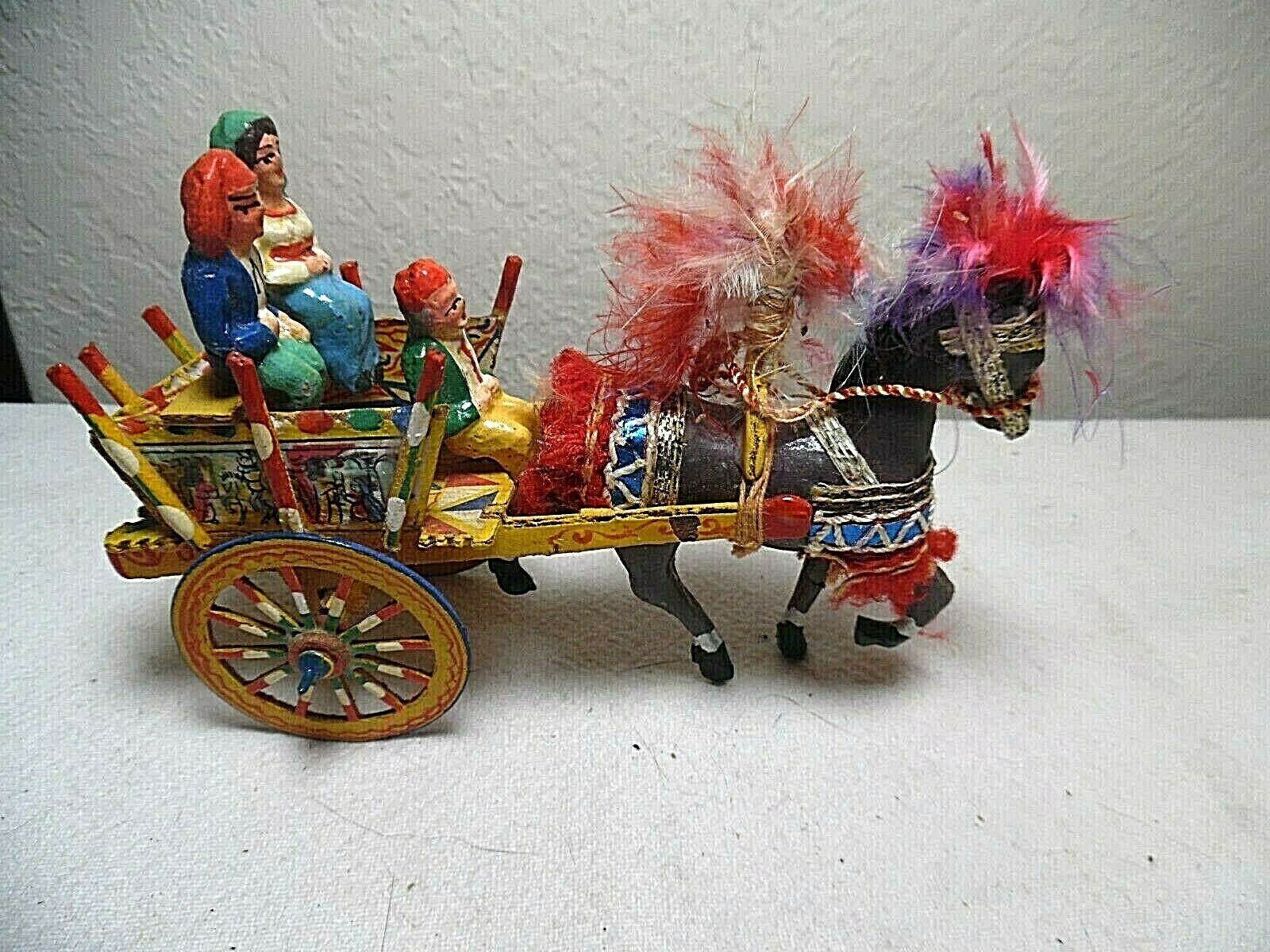 Vntg Sicilian Gypsy Folk Art Horse & Cart  Italy W/gypsy Driver & Gypsy Riders
