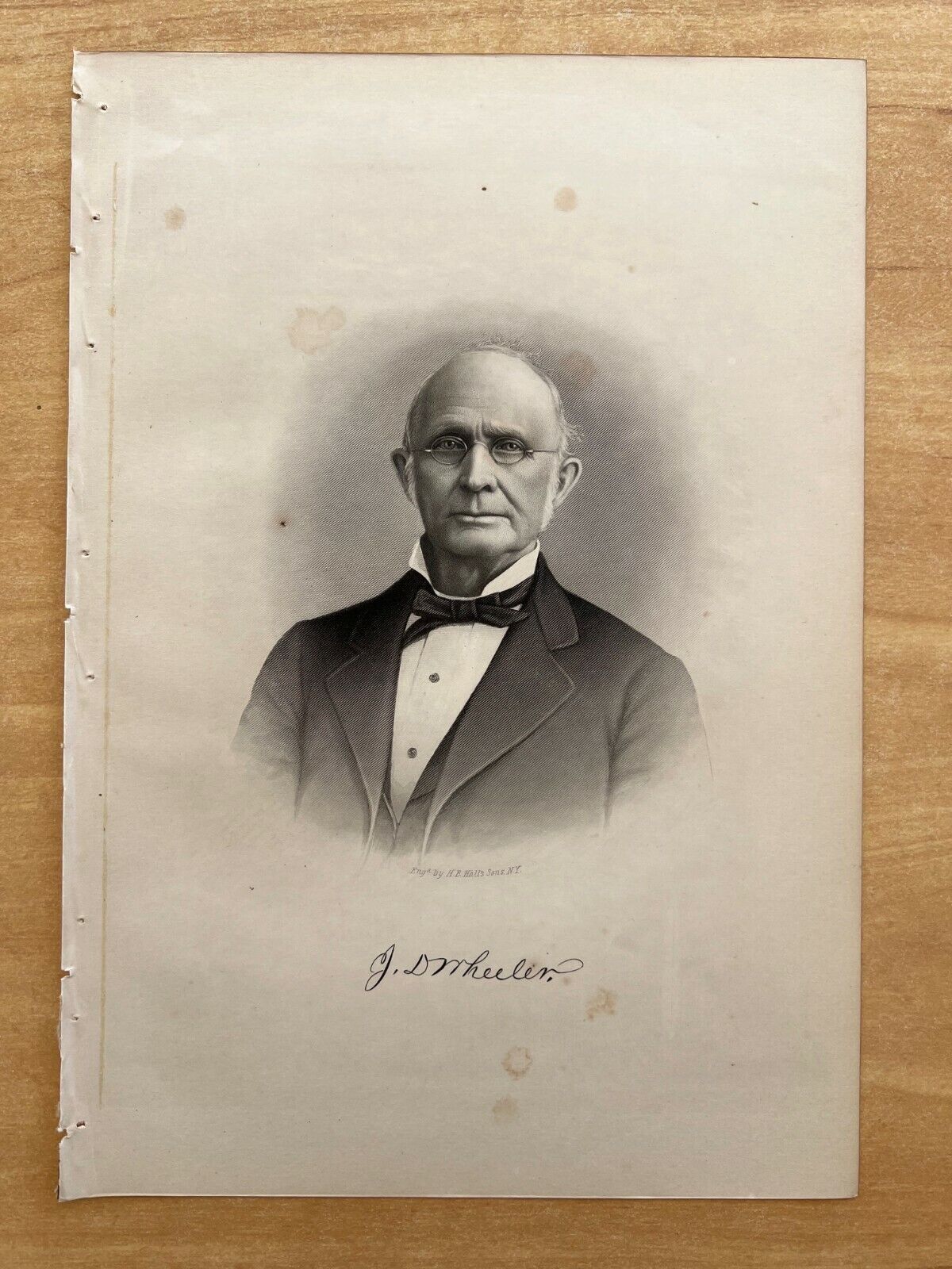 Antique Print 1889 Engraving Hon. Jonathan D. Wheeler Grafton, Massachusetts Ma